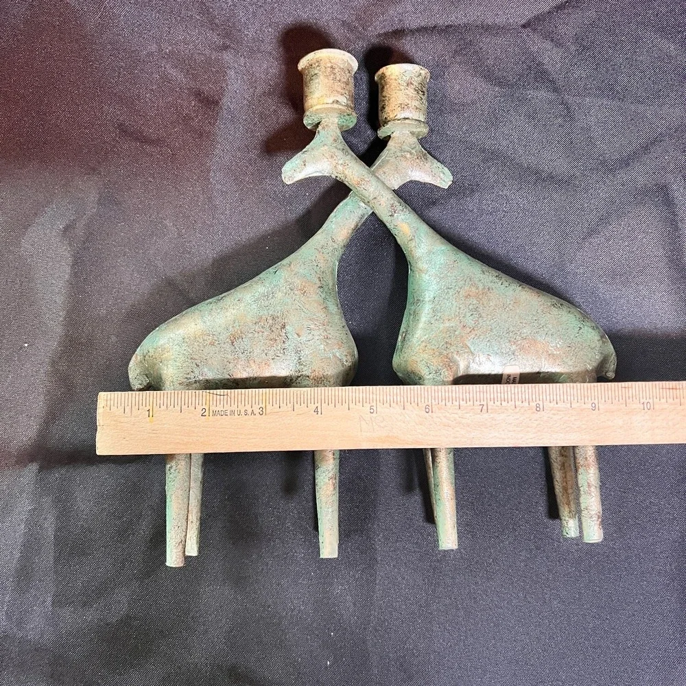 Vintage Verdigris‎ Metal Giraffe Candleholders Pair Indonesia Mid Century Modern